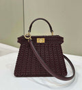 Fendi 8BN335 Peekaboo ISeeU Petite Wine Red  interlace leather bag 80138S