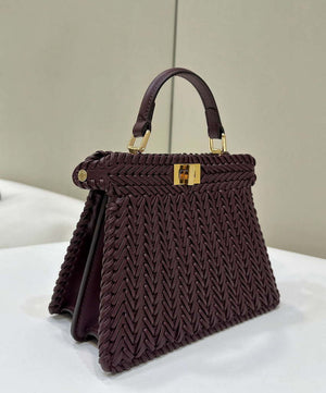 Fendi 8BN335 Peekaboo ISeeU Petite Wine Red  interlace leather bag 80138S - Default Title - View 6