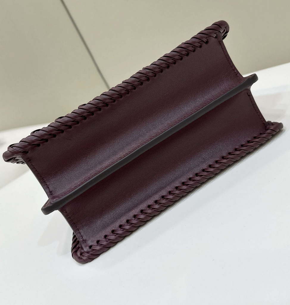 Fendi 8BN335 Peekaboo ISeeU Petite Wine Red  interlace leather bag 80138S - Default Title - View 10