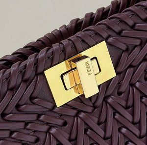 Fendi 8BN335 Peekaboo ISeeU Petite Wine Red  interlace leather bag 80138S - Default Title - View 11