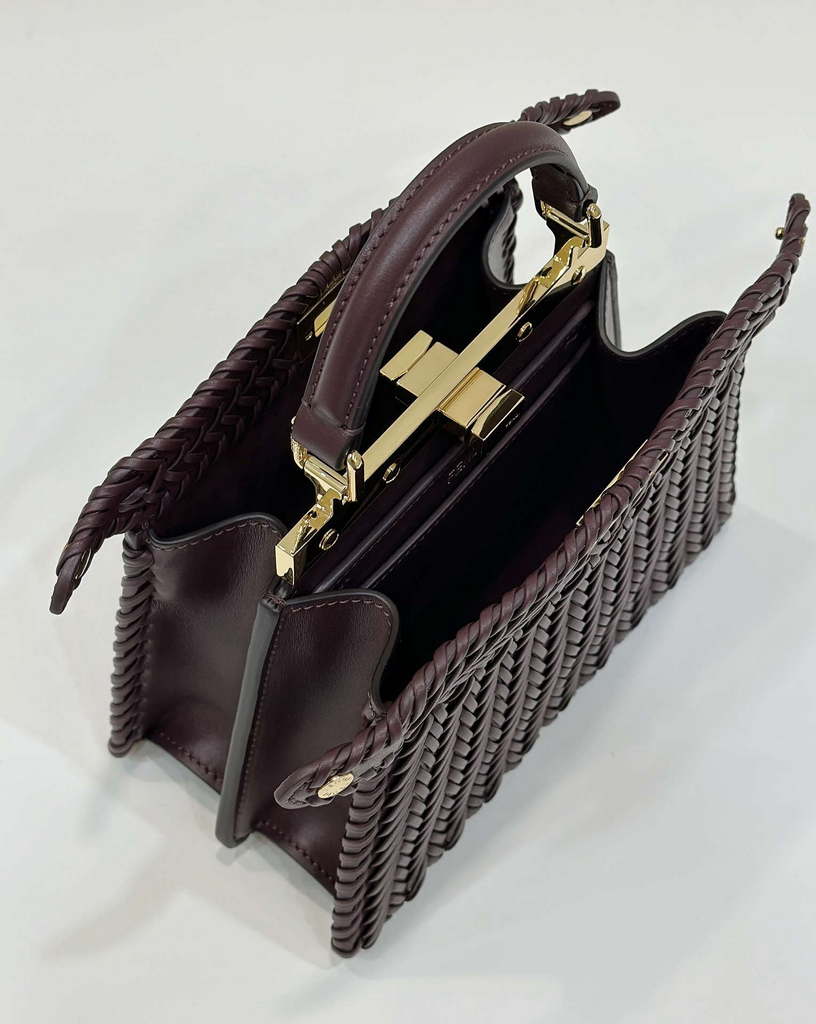 Fendi 8BN335 Peekaboo ISeeU Petite Wine Red  interlace leather bag 80138S