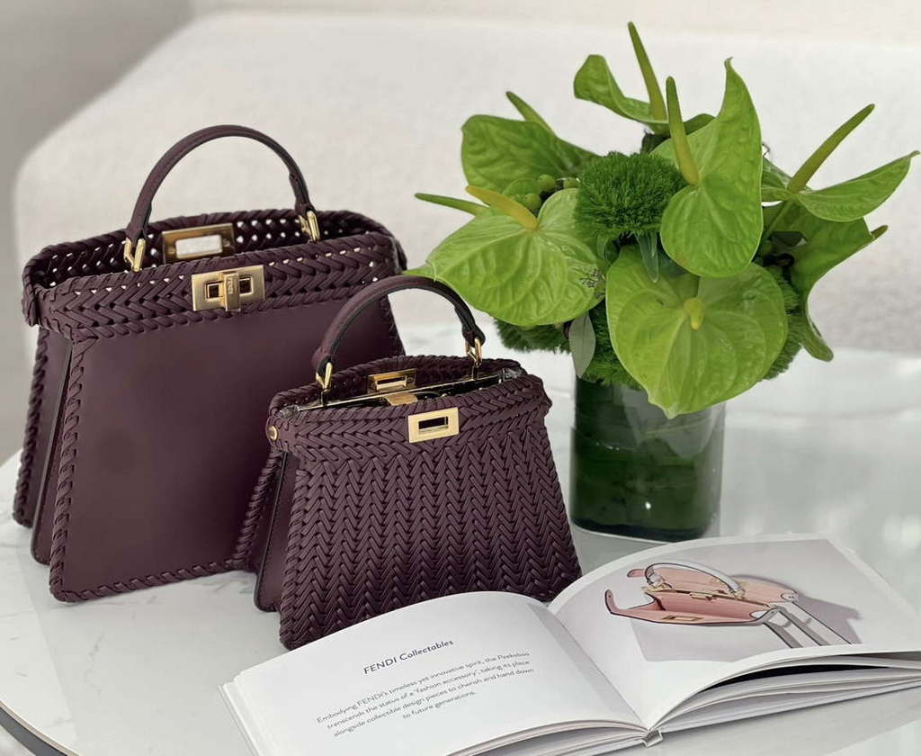 Fendi 8BN335 Peekaboo ISeeU Petite Wine Red  interlace leather bag 80138S