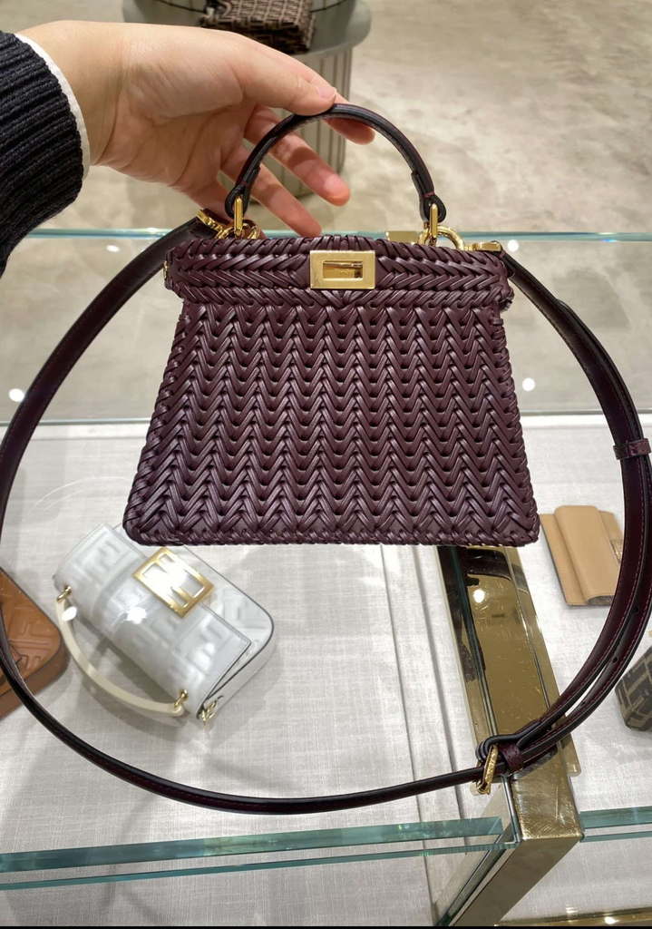 Fendi 8BN335 Peekaboo ISeeU Petite Wine Red  interlace leather bag 80138S