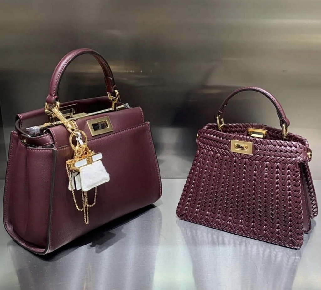 Fendi 8BN335 Peekaboo ISeeU Petite Wine Red  interlace leather bag 80138S