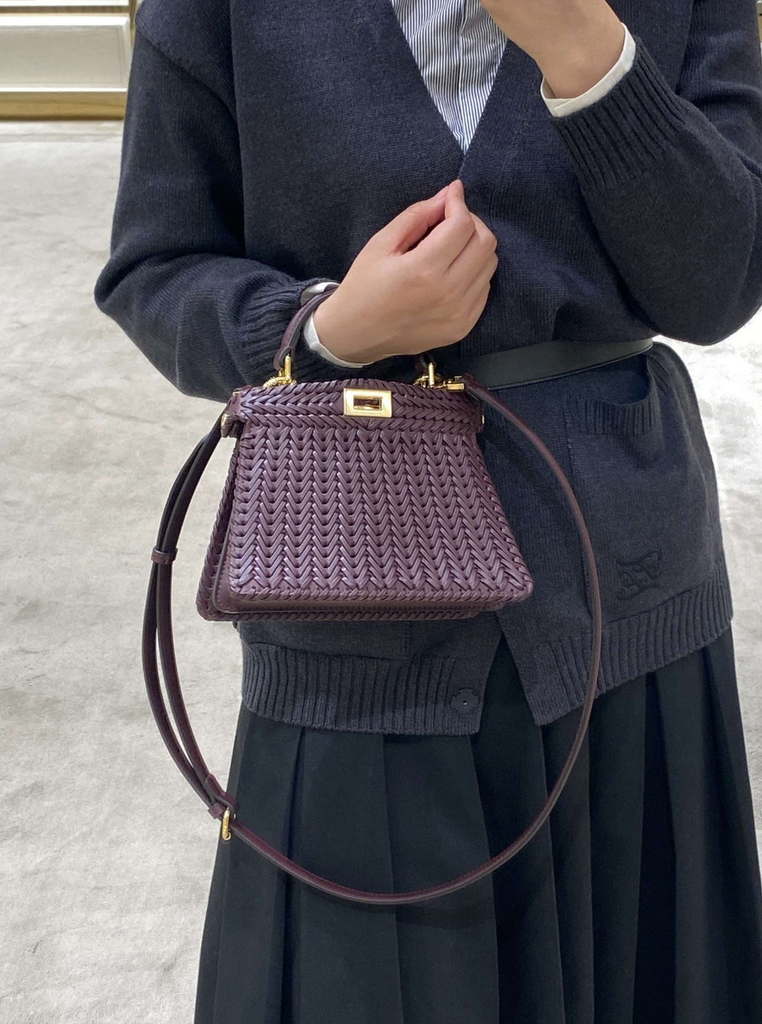 Fendi 8BN335 Peekaboo ISeeU Petite Wine Red  interlace leather bag 80138S