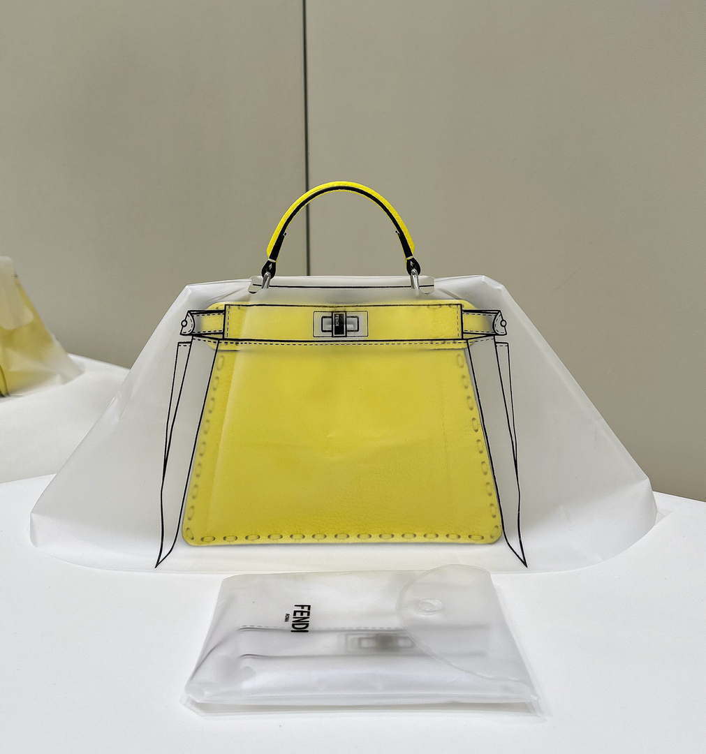 Fendi 8BN335 Peekaboo ISeeU Petite Yellow Selleria bag with 306 hand-sewn topstitches 80133As