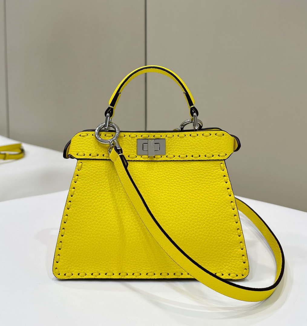 Fendi 8BN335 Peekaboo ISeeU Petite Yellow Selleria bag with 306 hand-sewn topstitches 80133As