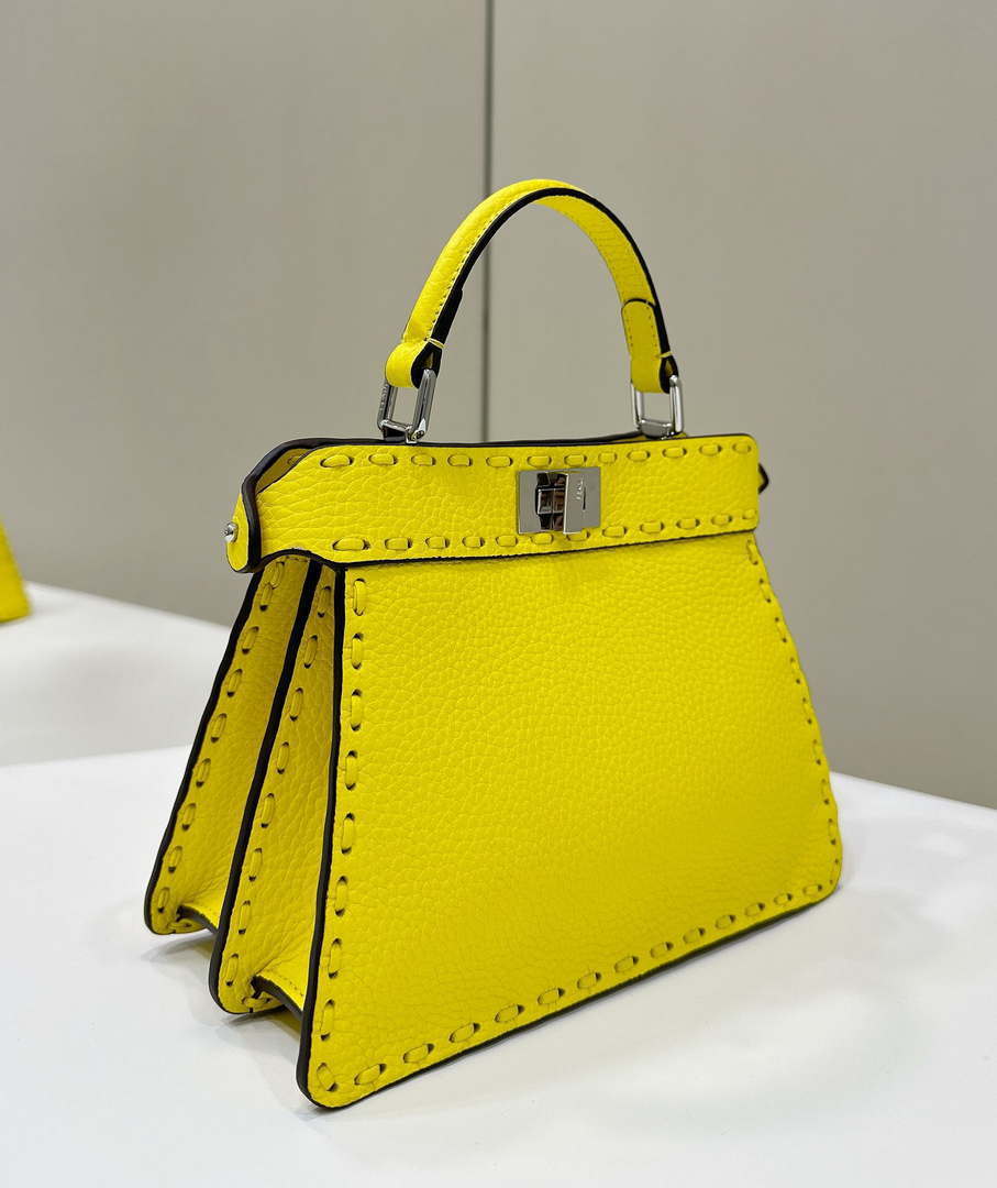 Fendi 8BN335 Peekaboo ISeeU Petite Yellow Selleria bag with 306 hand-sewn topstitches 80133As
