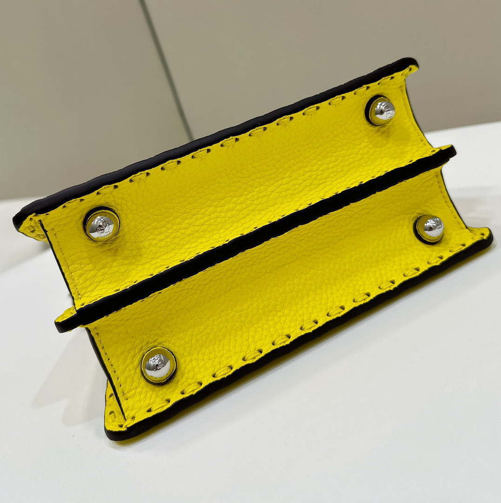 Fendi 8BN335 Peekaboo ISeeU Petite Yellow Selleria bag with 306 hand-sewn topstitches 80133As