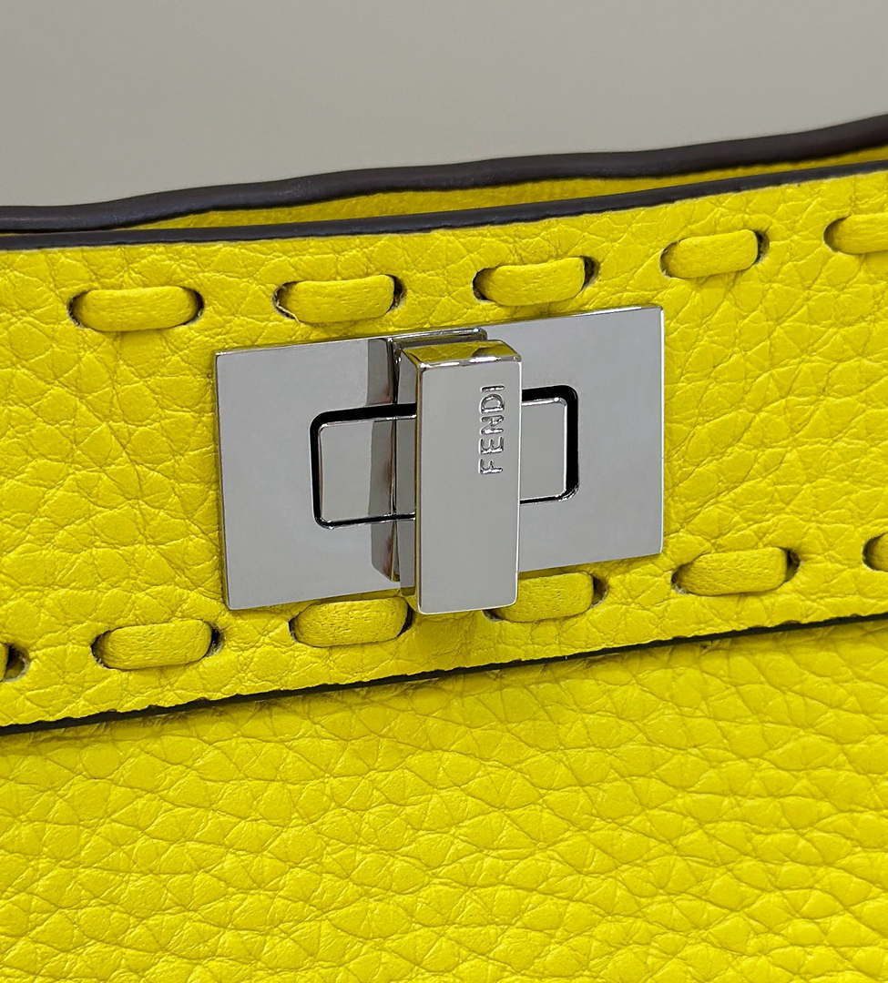 Fendi 8BN335 Peekaboo ISeeU Petite Yellow Selleria bag with 306 hand-sewn topstitches 80133As