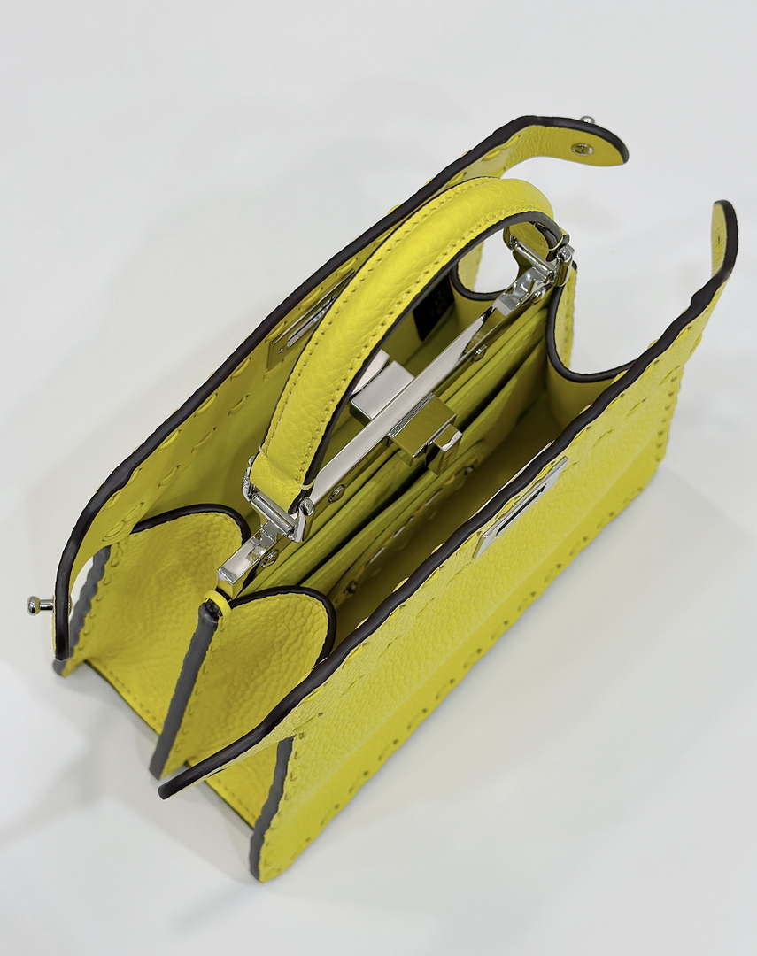 Fendi 8BN335 Peekaboo ISeeU Petite Yellow Selleria bag with 306 hand-sewn topstitches 80133As