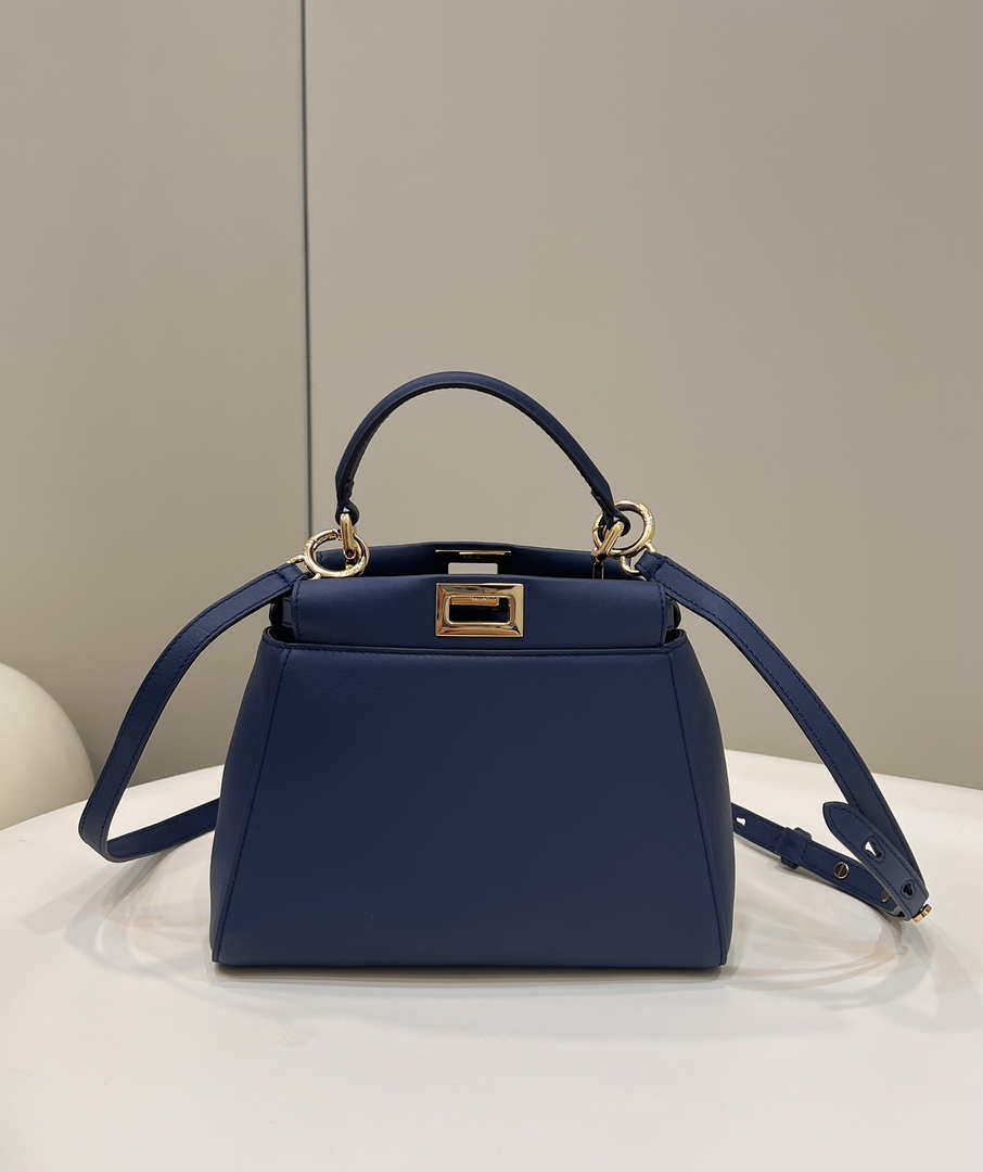 Fendi 8BN335 Peekaboo ISeeU Small Navy blue leather bag 2113s