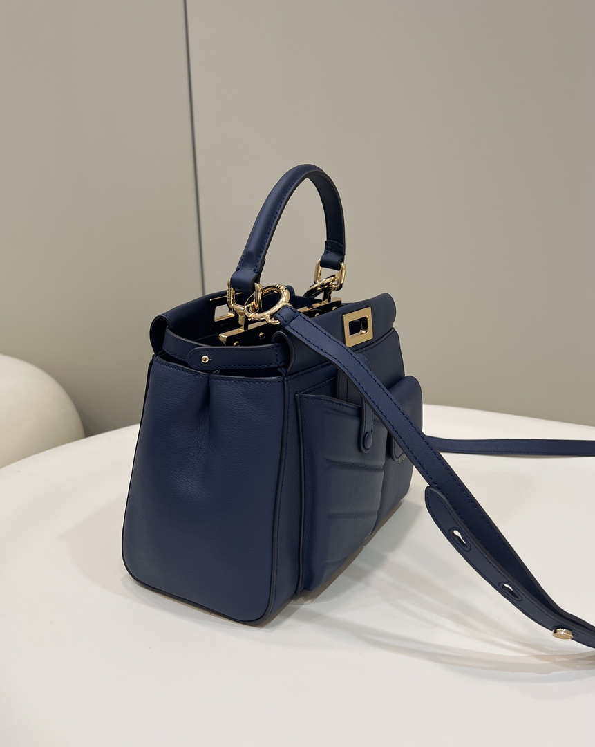 Fendi 8BN335 Peekaboo ISeeU Small Navy blue leather bag 2113s - Default Title - View 4