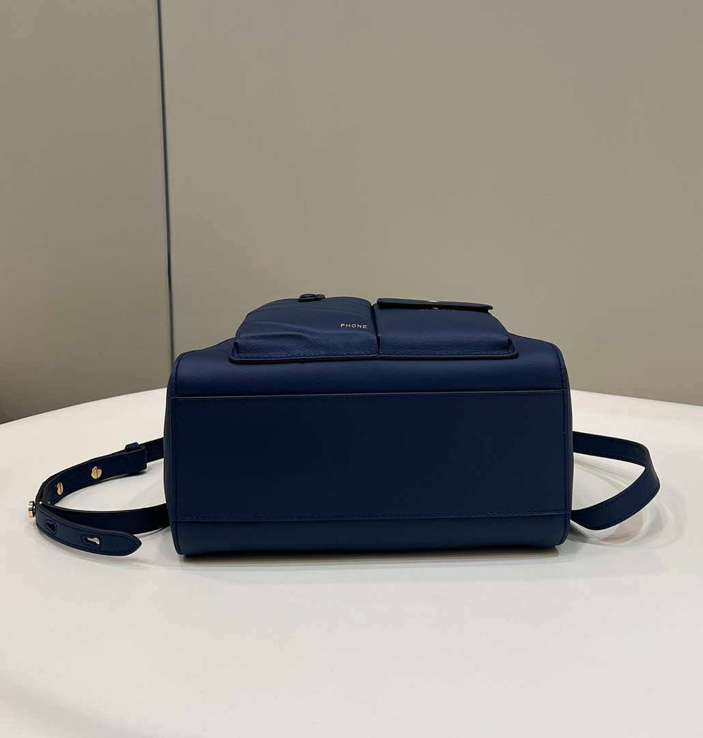 Fendi 8BN335 Peekaboo ISeeU Small Navy blue leather bag 2113s