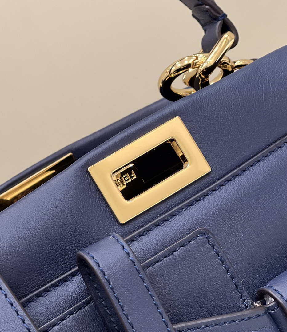Fendi 8BN335 Peekaboo ISeeU Small Navy blue leather bag 2113s - Default Title - View 9