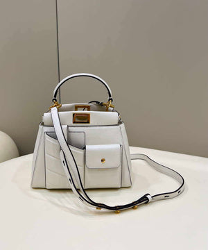 Fendi 8BN335 Peekaboo ISeeU Small White leather bag 2113s - Default Title - View 1