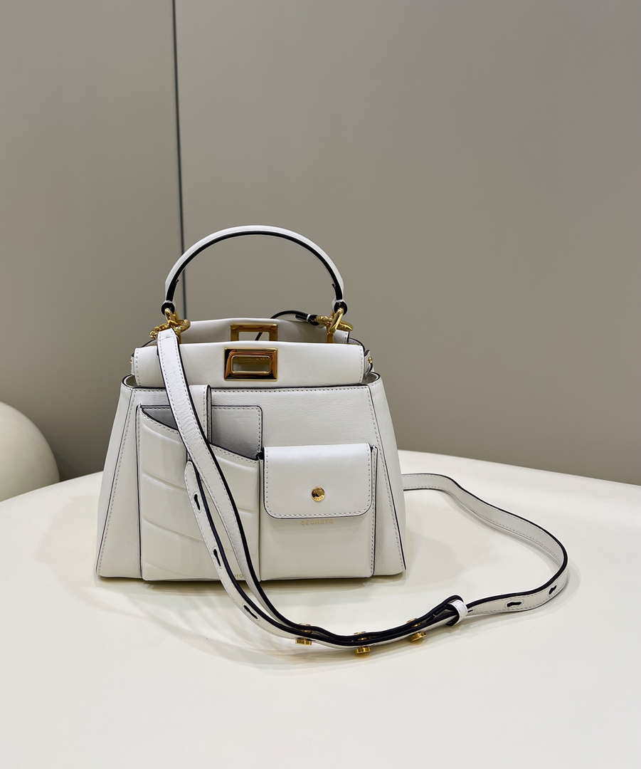 Fendi 8BN335 Peekaboo ISeeU Small White leather bag 2113s - Default Title - View 1