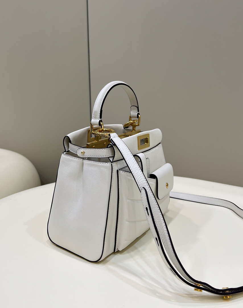 Fendi 8BN335 Peekaboo ISeeU Small White leather bag 2113s