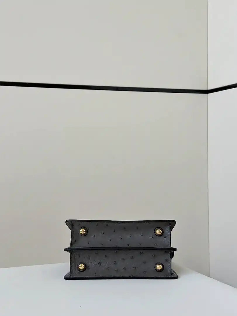 Fendi 8BN335A7SKF199A Peekaboo ISeeU Petite Gray ostrich leather bag