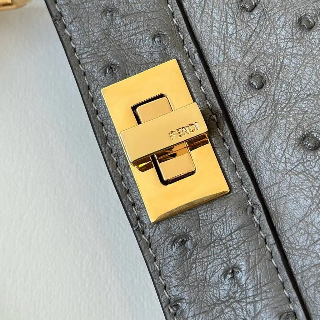 Fendi 8BN335A7SKF199A Peekaboo ISeeU Petite Gray ostrich leather bag