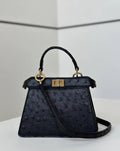 Fendi 8BN335A7SKF199A Peekaboo ISeeU Petite Blue ostrich leather bag