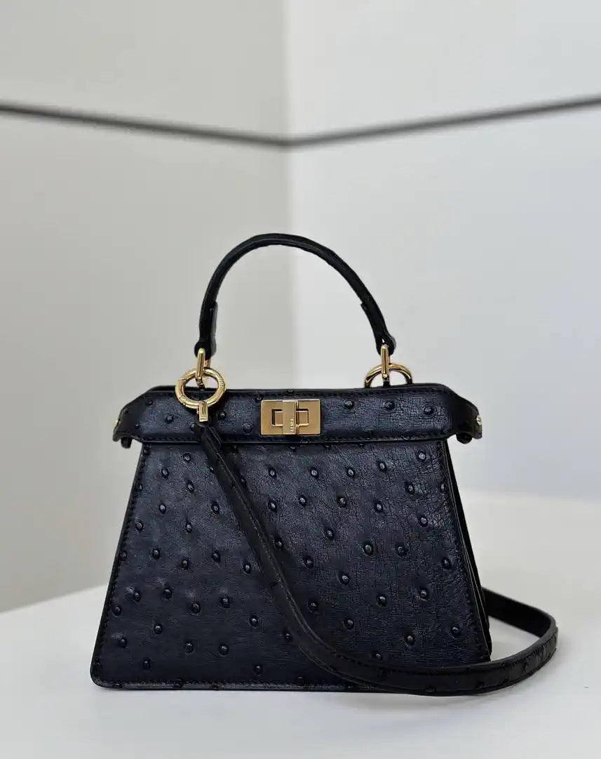 Fendi 8BN335A7SKF199A Peekaboo ISeeU Petite Blue ostrich leather bag