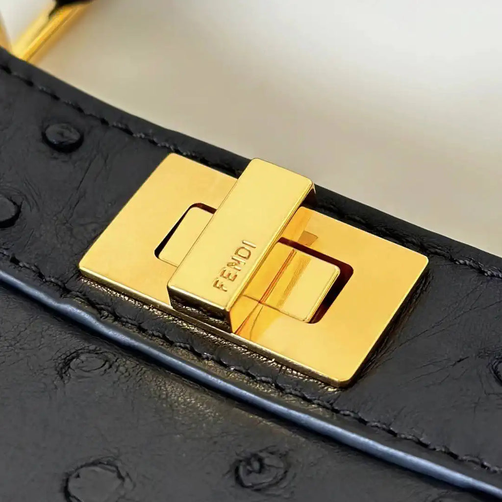 Fendi 8BN335A7SKF199A Peekaboo ISeeU Petite Blue ostrich leather bag
