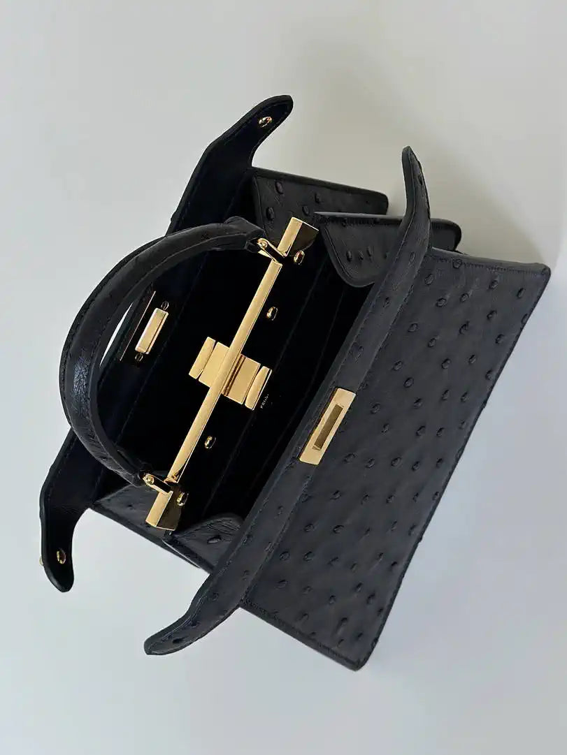 Fendi 8BN335A7SKF199A Peekaboo ISeeU Petite Blue ostrich leather bag