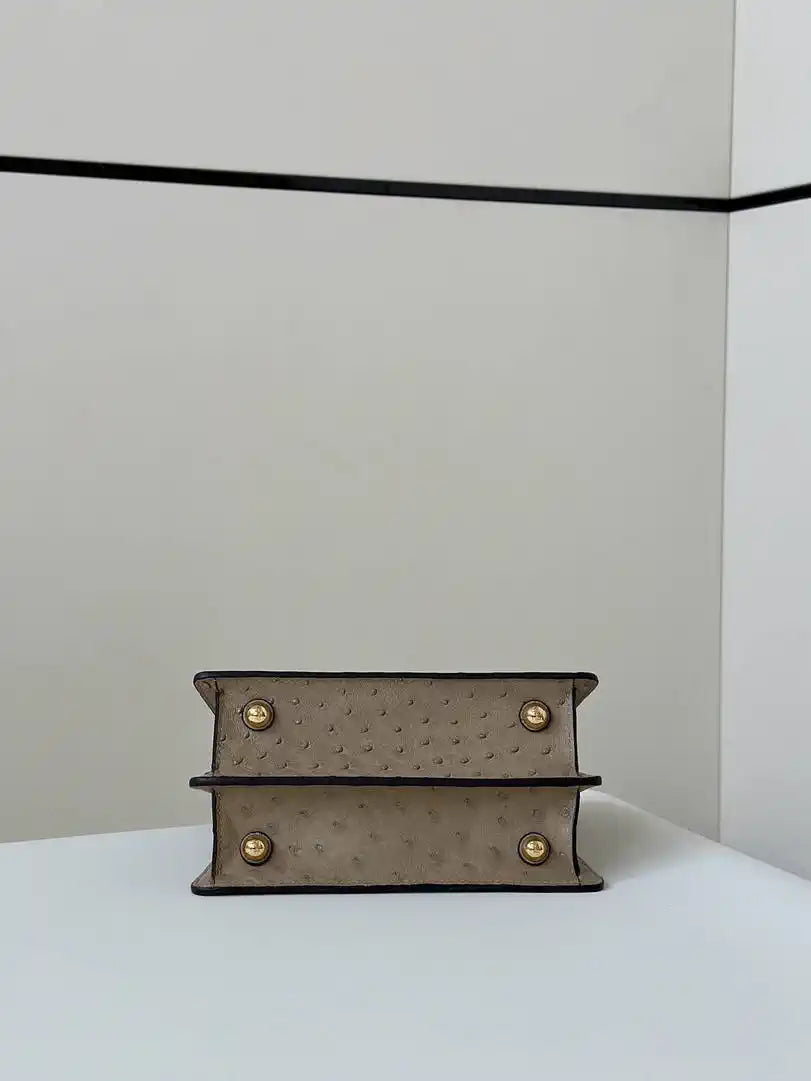 Fendi 8BN335A7SKF199A Peekaboo ISeeU Petite Taupe ostrich leather bag
