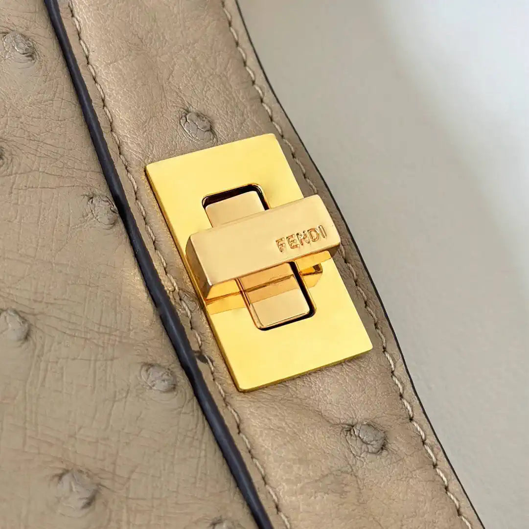 Fendi 8BN335A7SKF199A Peekaboo ISeeU Petite Taupe ostrich leather bag