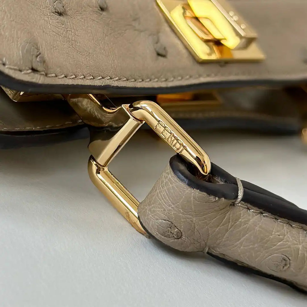Fendi 8BN335A7SKF199A Peekaboo ISeeU Petite Taupe ostrich leather bag