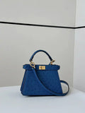 Fendi 8BN335A7SKF199A Peekaboo ISeeU Petite Blue ostrich leather bag