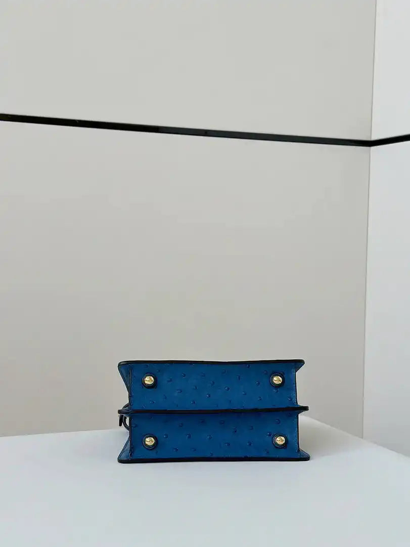 Fendi 8BN335A7SKF199A Peekaboo ISeeU Petite Blue ostrich leather bag