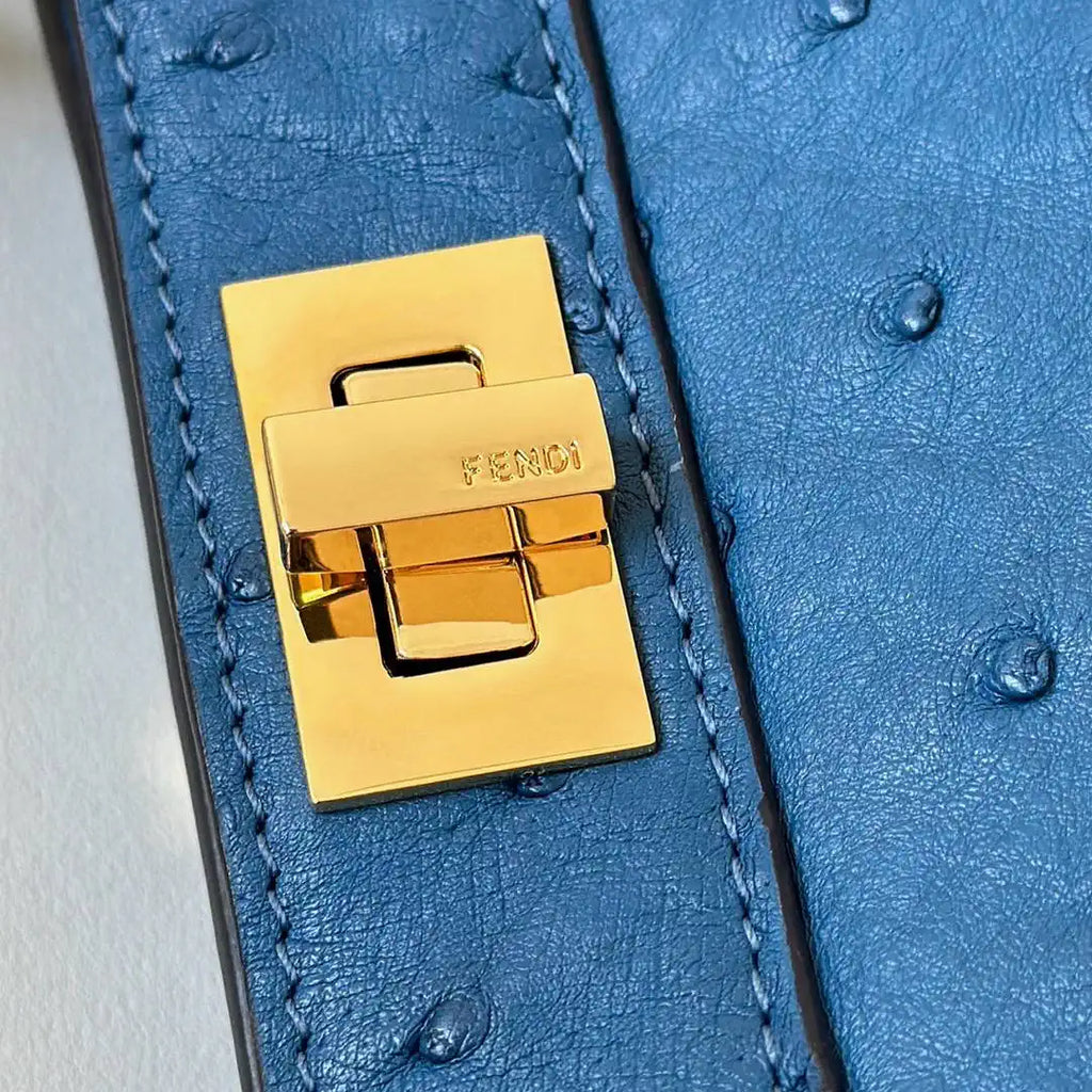 Fendi 8BN335A7SKF199A Peekaboo ISeeU Petite Blue ostrich leather bag