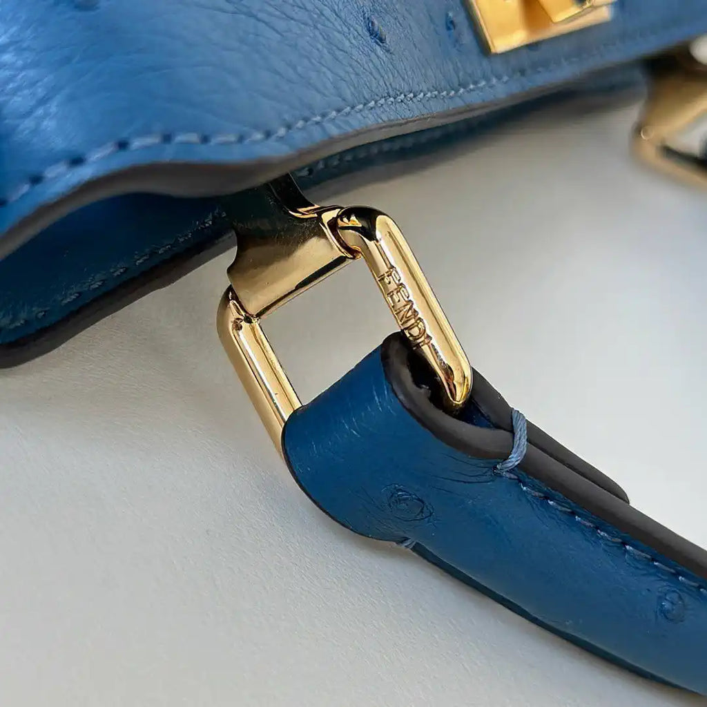 Fendi 8BN335A7SKF199A Peekaboo ISeeU Petite Blue ostrich leather bag