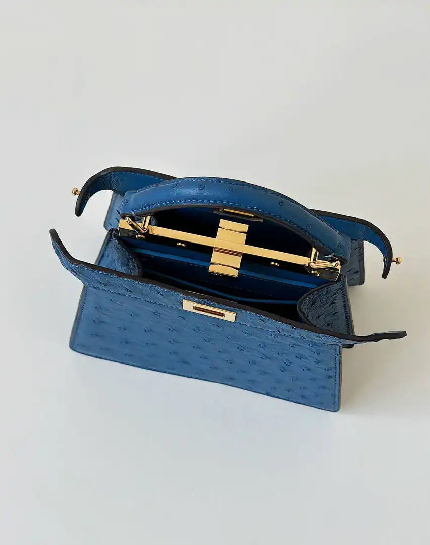 Fendi 8BN335A7SKF199A Peekaboo ISeeU Petite Blue ostrich leather bag