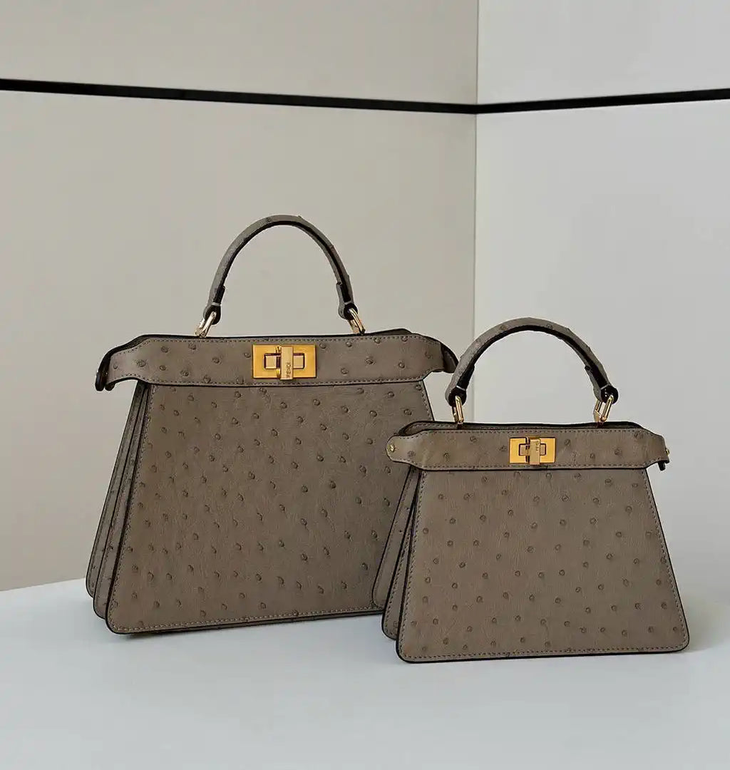 Fendi 8BN327 Peekaboo ISeeU Small Taupe Ostrich leather bag