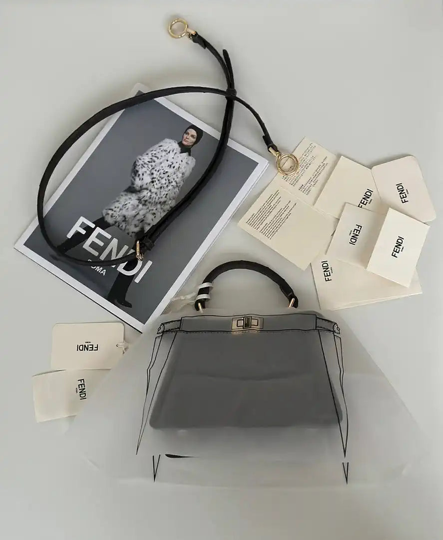 Fendi 8BN335A7SKF199A Peekaboo ISeeU Petite Dark Brown ostrich leather bag