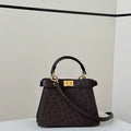 Fendi 8BN335A7SKF199A Peekaboo ISeeU Petite Dark Brown ostrich leather bag