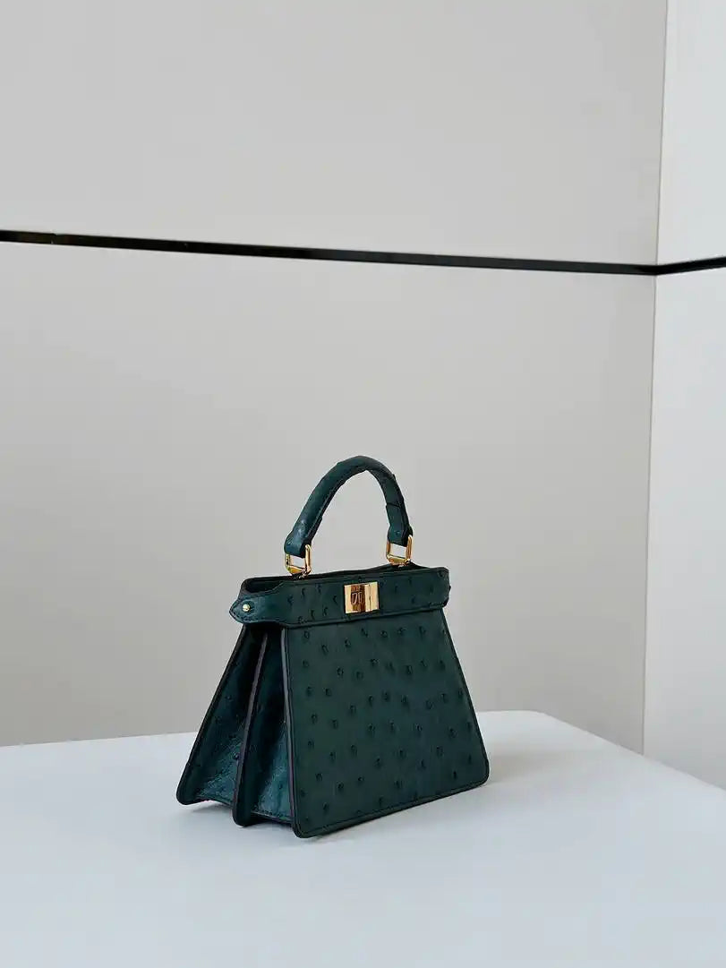 Fendi 8BN335A7SKF199A Peekaboo ISeeU Petite Green ostrich leather bag