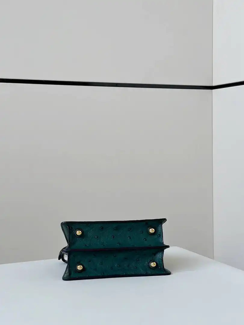 Fendi 8BN335A7SKF199A Peekaboo ISeeU Petite Green ostrich leather bag