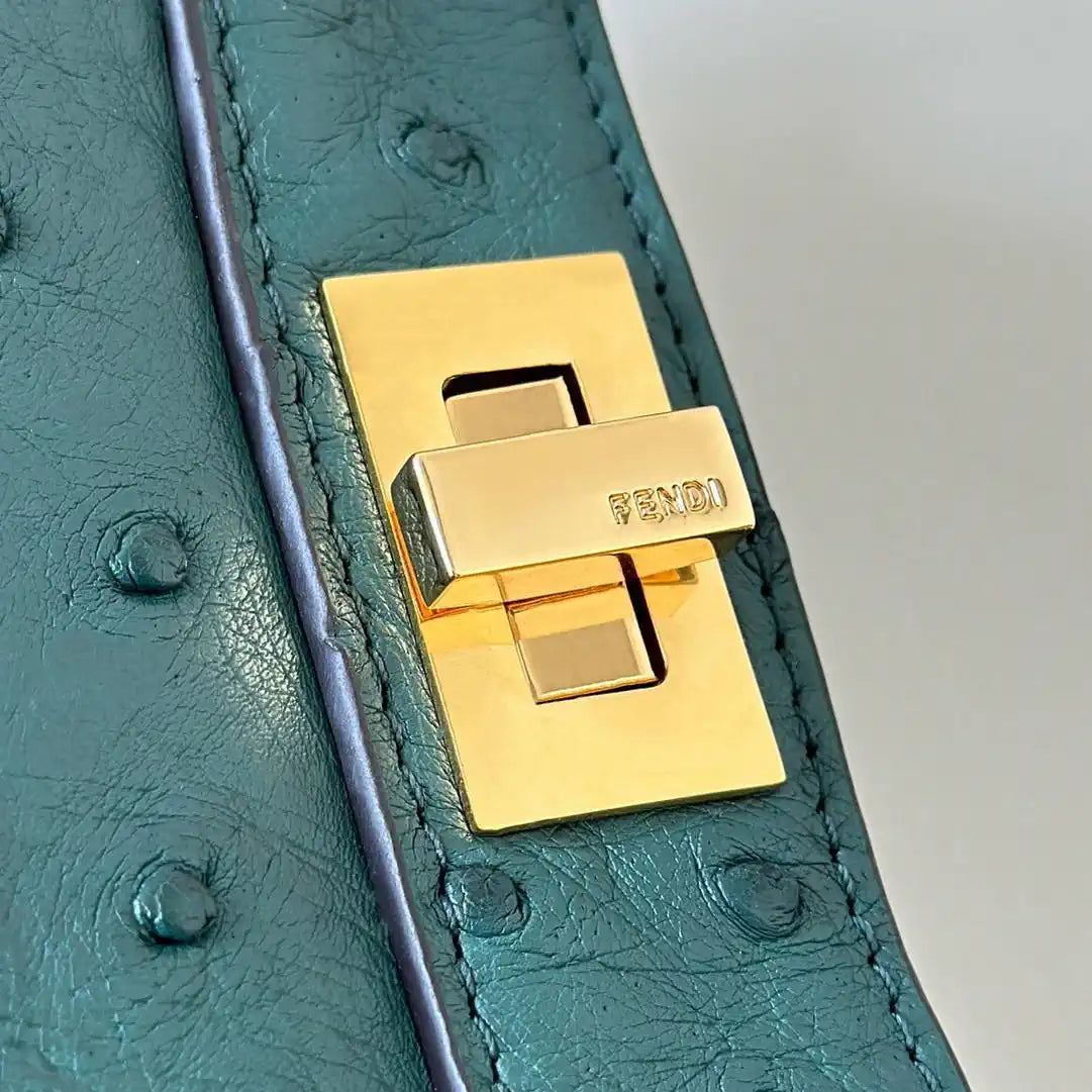 Fendi 8BN335A7SKF199A Peekaboo ISeeU Petite Green ostrich leather bag