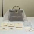 Fendi 8BN335ARBCF0E65 Peekaboo ISeeU Petite Dove grey leather and interlaced fibre bag 80169s - Default Title - View 1