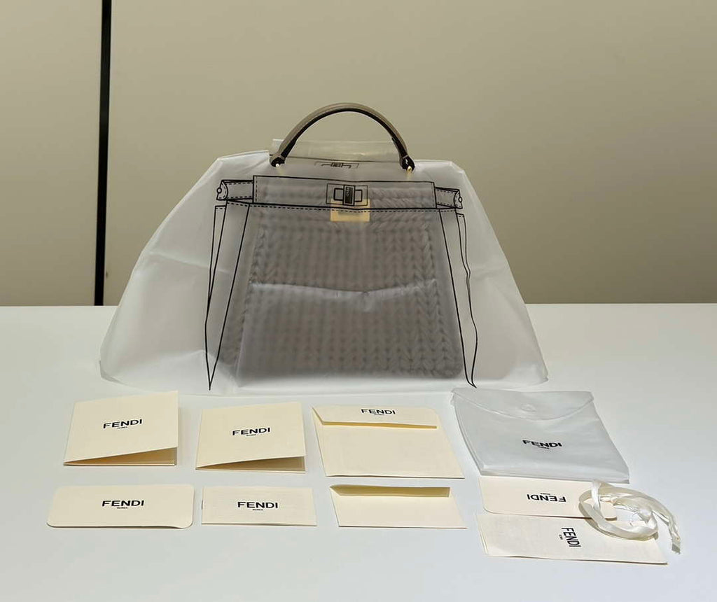 Fendi 8BN335ARBCF0E65 Peekaboo ISeeU Petite Dove grey leather and interlaced fibre bag 80169s