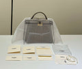 Fendi 8BN335ARBCF0E65 Peekaboo ISeeU Petite Dove grey leather and interlaced fibre bag 80169s