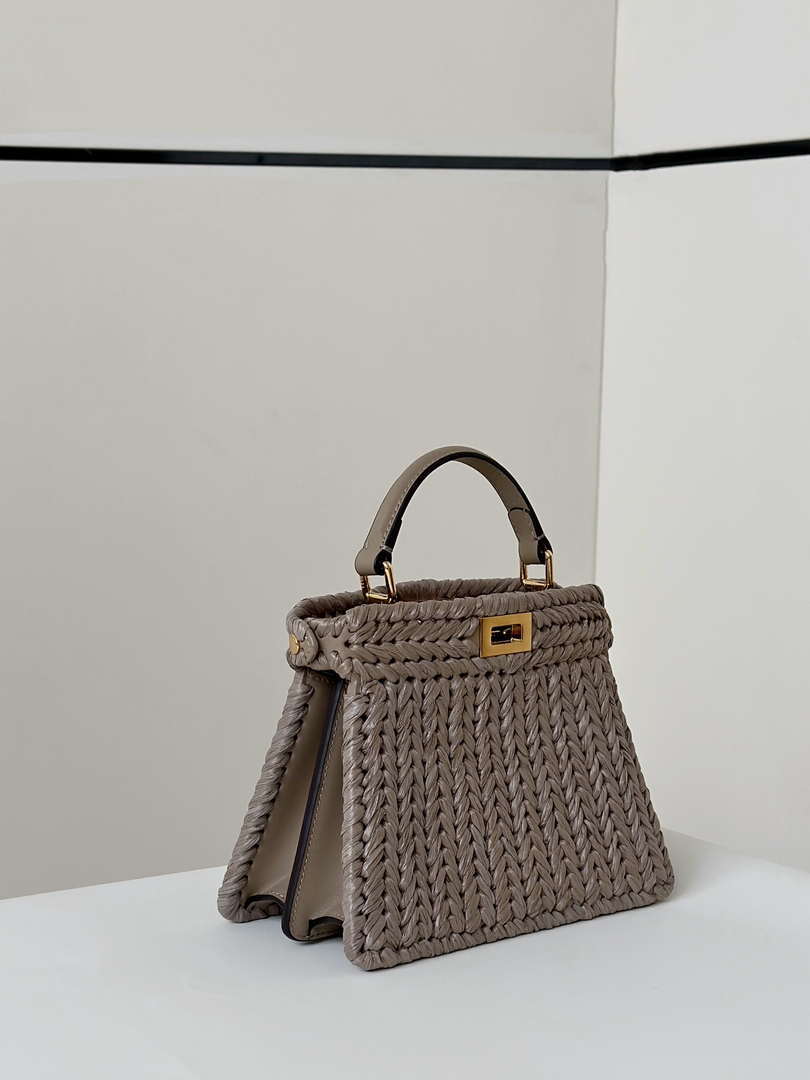 Fendi 8BN335ARBCF0E65 Peekaboo ISeeU Petite Dove grey leather and interlaced fibre bag 80169s
