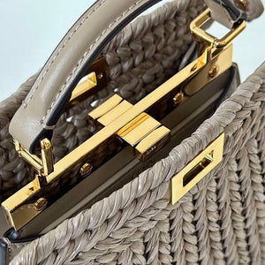 Fendi 8BN335ARBCF0E65 Peekaboo ISeeU Petite Dove grey leather and interlaced fibre bag 80169s - Default Title - View 6