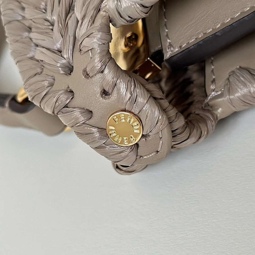 Fendi 8BN335ARBCF0E65 Peekaboo ISeeU Petite Dove grey leather and interlaced fibre bag 80169s