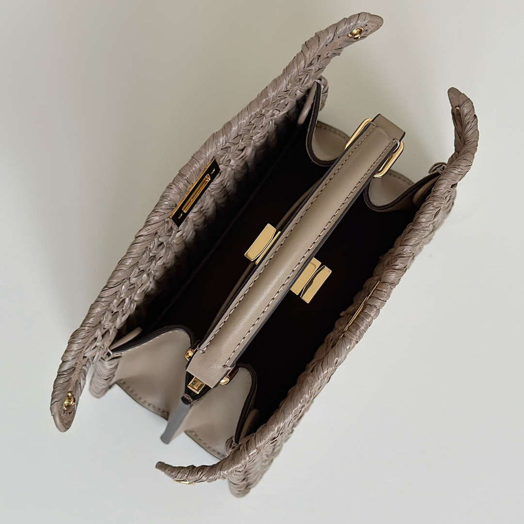 Fendi 8BN335ARBCF0E65 Peekaboo ISeeU Petite Dove grey leather and interlaced fibre bag 80169s