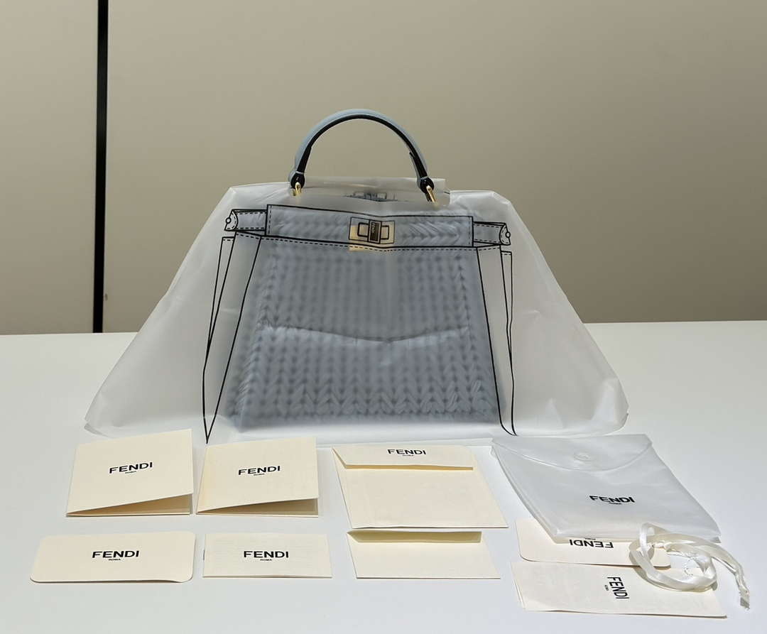 Fendi 8BN335ARBCF0E65 Peekaboo ISeeU Petite Light Blue leather and interlaced fibre bag 80169s - Default Title - View 1